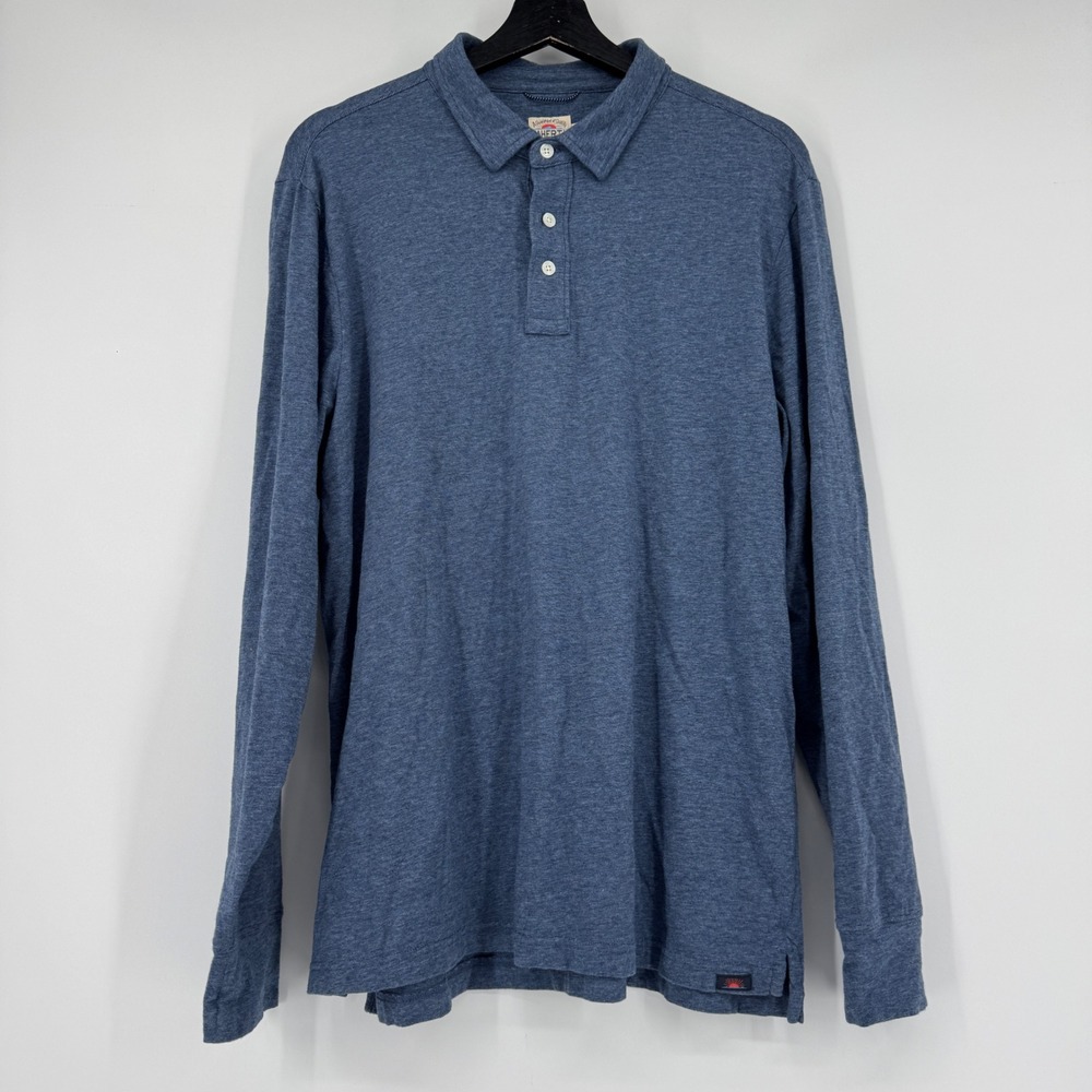 Faherty Brand Mens Heathered Blue Pima Cotton Modal Long Sleeve Polo Shirt Large